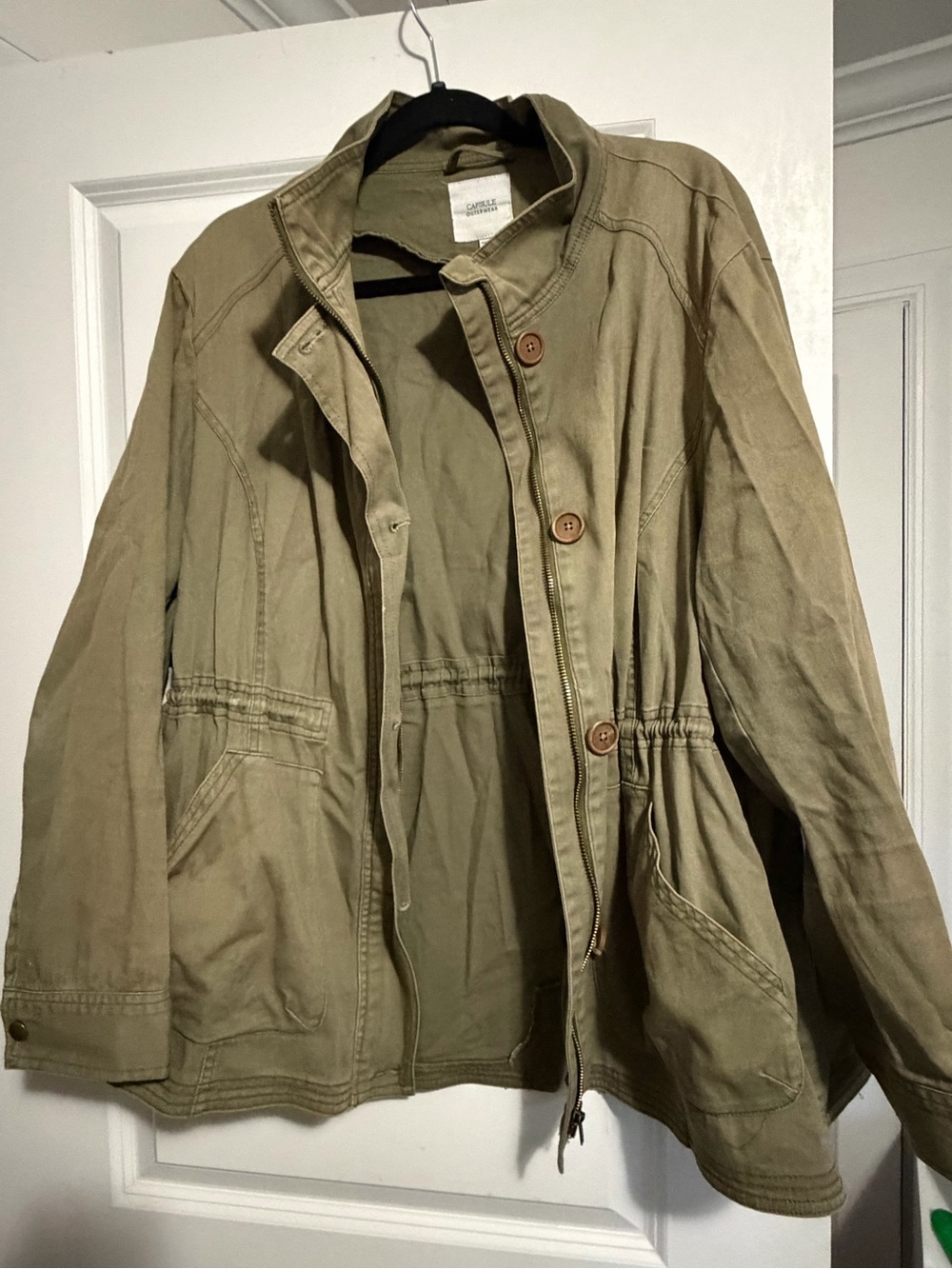 Capsule Outwear Casual Olive Utility Jacket with Drawstring Waist - Size 18